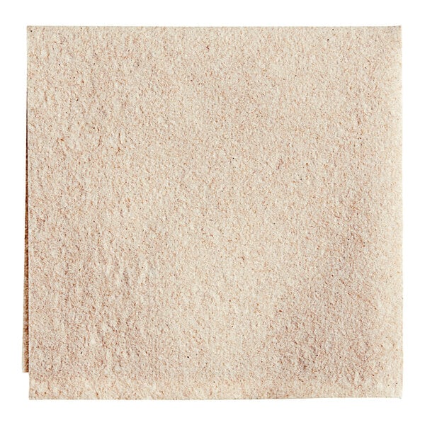 A close up of a beige Choice Touchstone linen-feel beverage napkin.