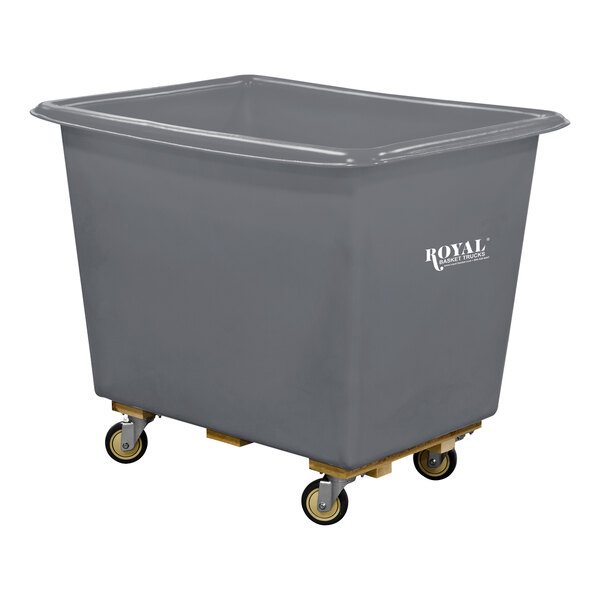 A large grey plastic bin on wheels.