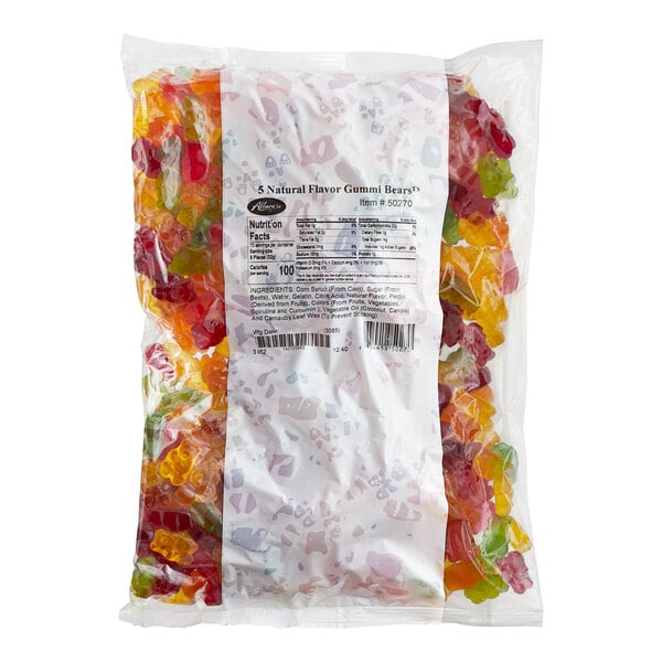 A bag of Albanese 5 Natural Flavor Gummi Bears.