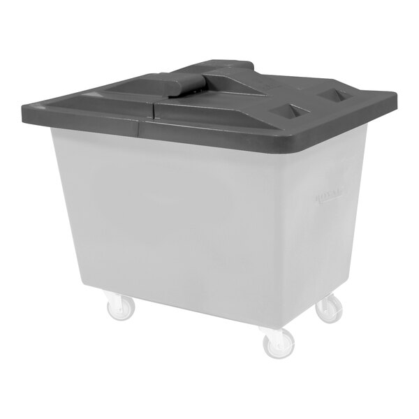 A grey hinged lid for a Royal Basket Truck poly bin.