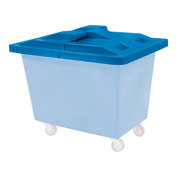 A blue plastic lid for a Royal Basket Trucks poly truck.