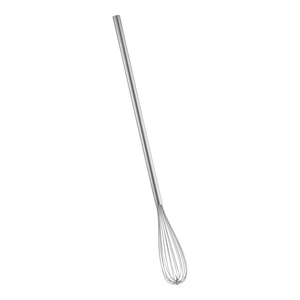 A Fourté stainless steel whisk with a long handle on a white background.