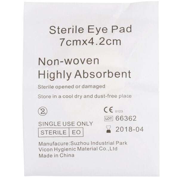 A white paper eye pad with black text that says non-woven.