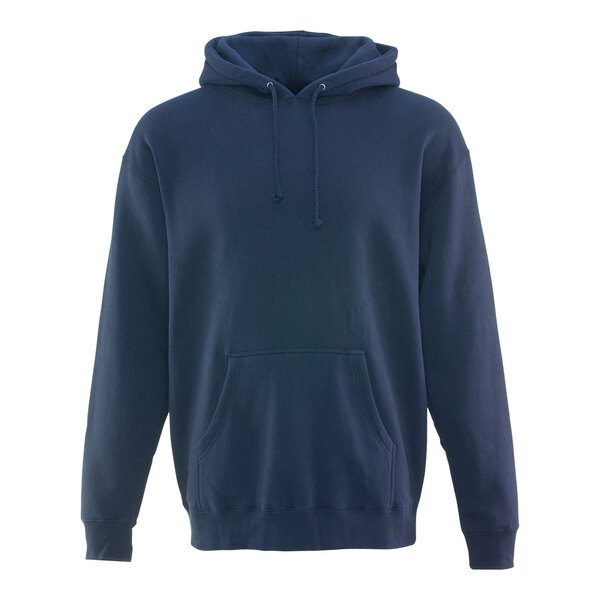 A navy blue RefrigiWear sweatshirt with a hood.