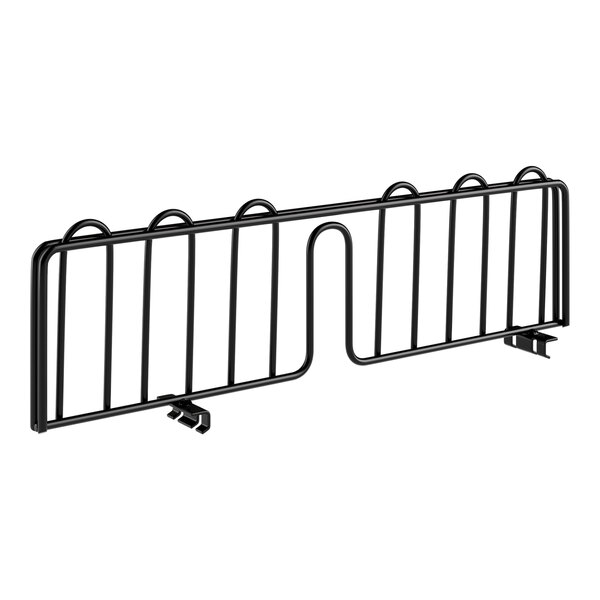 A black metal slanted shelf divider with two bars.