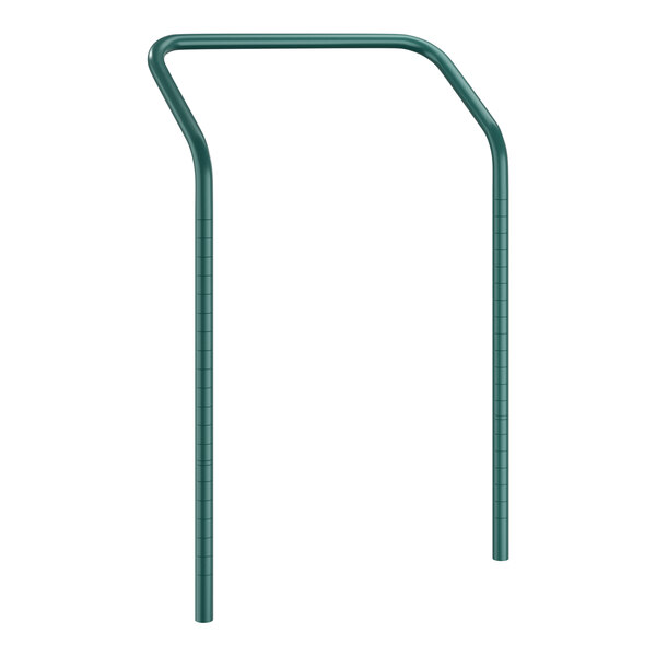 A green metal handle for a Regency shelving unit.