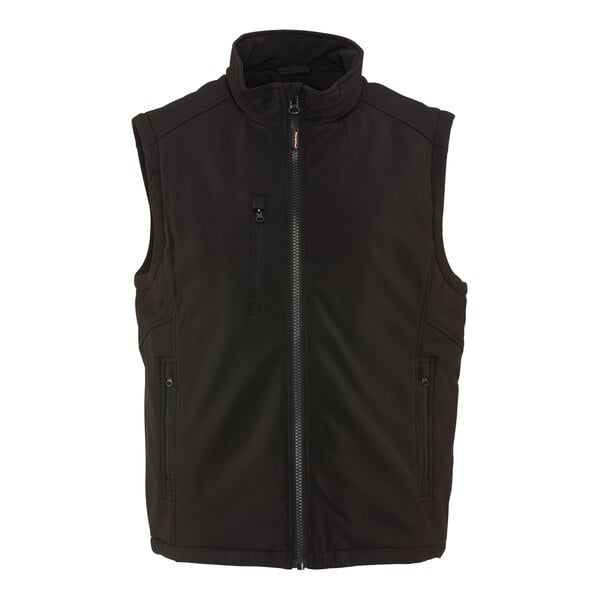 A black RefrigiWear insulated softshell vest with a zipper.