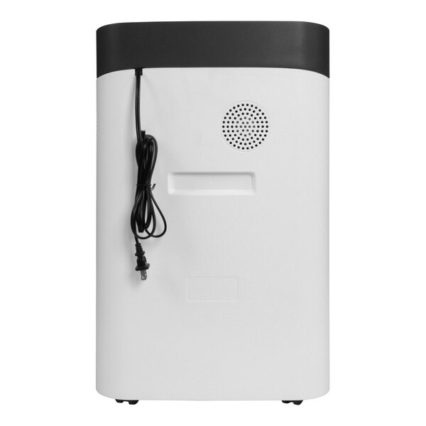 A white HP 14 sheet micro-cut shredder with a black cord.