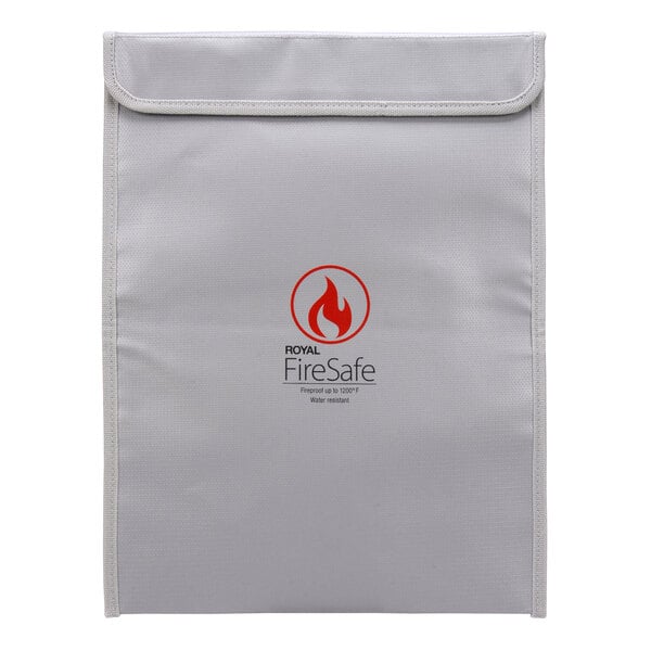 A white Royal fireproof document bag with a logo.