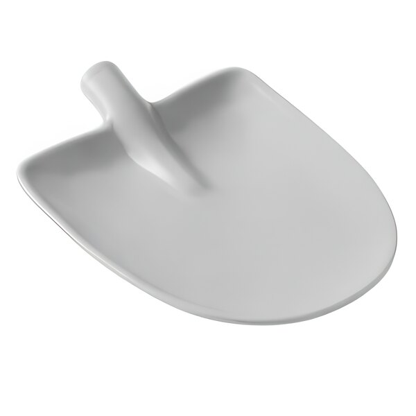 An American Metalcraft shadow gray melamine shovel platter with a white shovel on it.