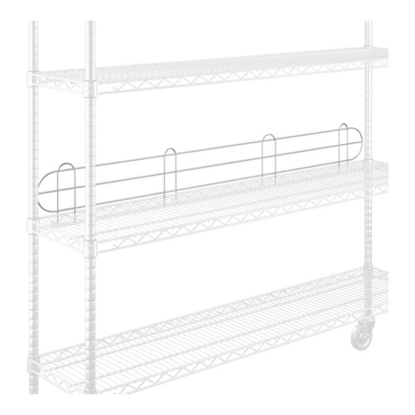 A white wire shelving unit with a Regency wire shelf ledge on wheels.