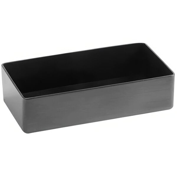 An American Metalcraft black stainless steel rectangular coffee organizer with a black top.