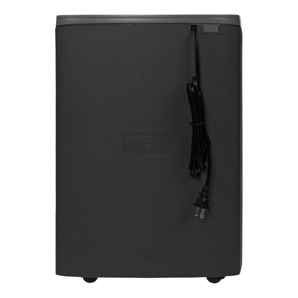 A black rectangular HP shredder with a black cord.