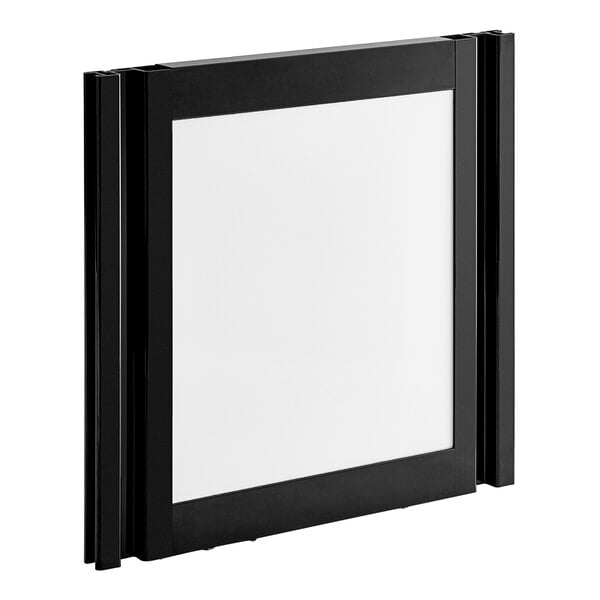 A white rectangular solid door with a black square frame.