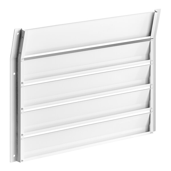 A white metal front grille with metal bars.