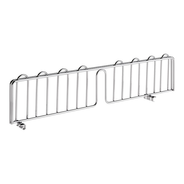 A chrome metal Regency slanted shelf divider with four bars.