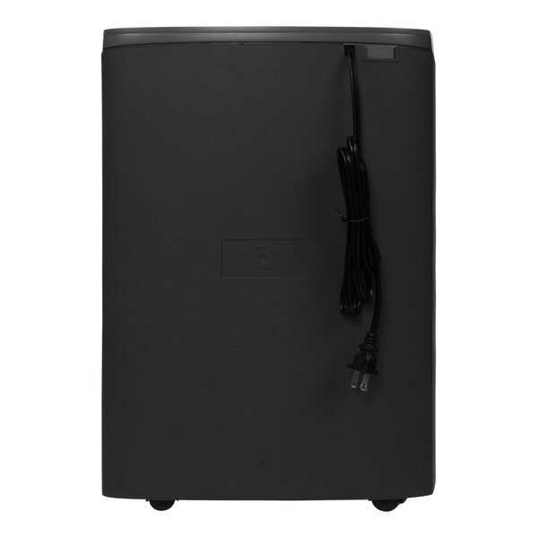 A black rectangular object with a black electrical cord.