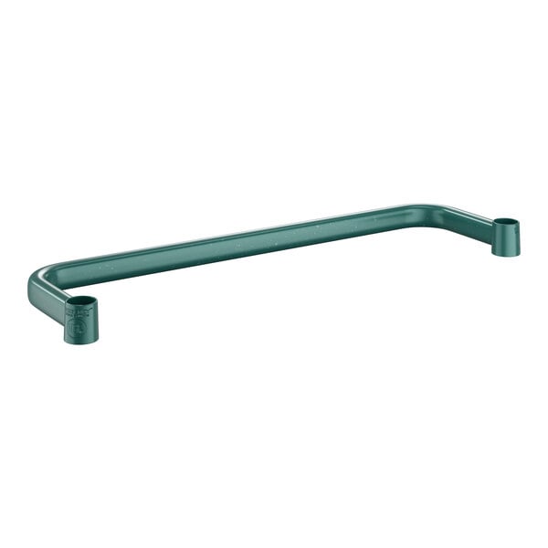 A green metal U-shaped handle for Regency shelving units.