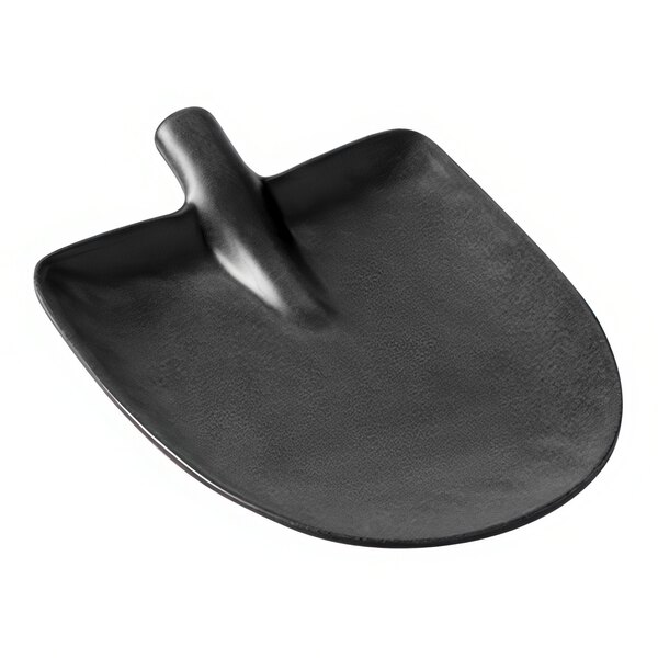 An American Metalcraft black melamine shovel platter in the shape of a shovel.
