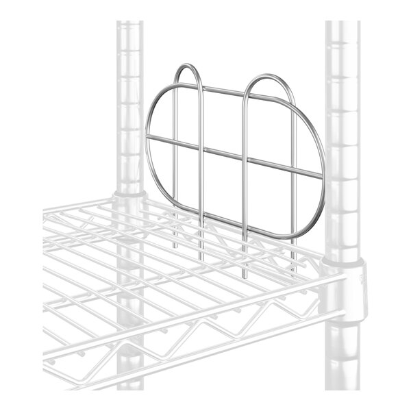 A Regency chrome wire shelf ledge for wire shelving attached to a metal frame.