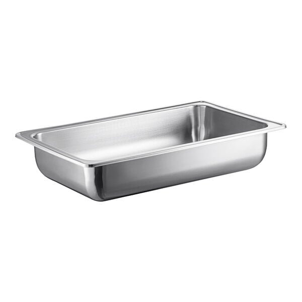 An American Metalcraft stainless steel rectangular water pan with a lid.