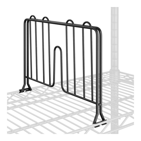 A black metal shelf divider.