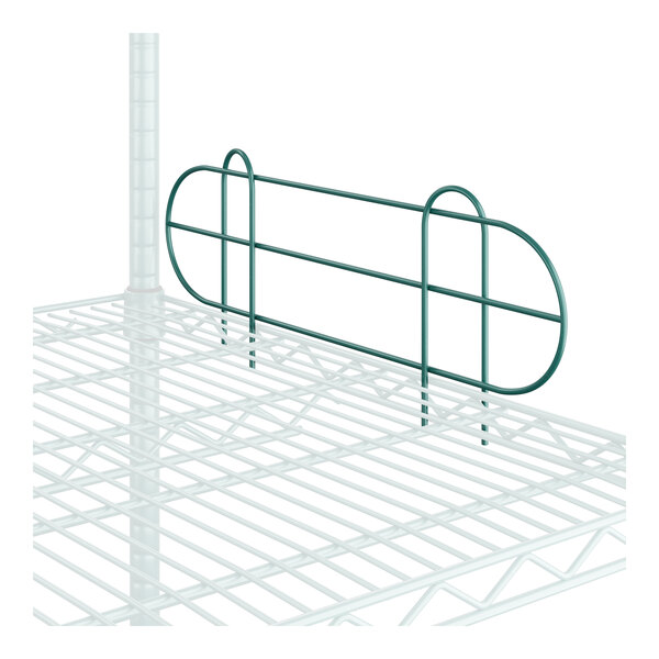 A metal shelf ledge with a green epoxy finish.