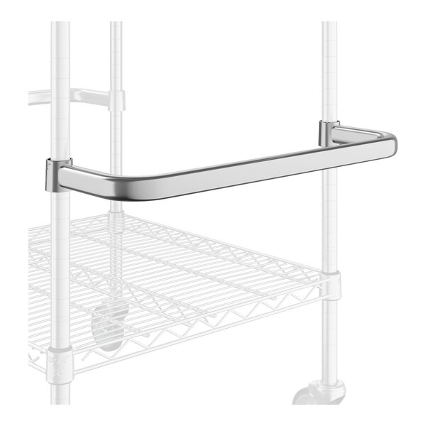 A chrome metal bar for a white shelf.