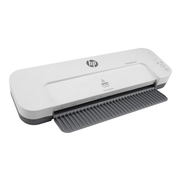 A white rectangular HP 1240 91008K laminator with a grey cover.