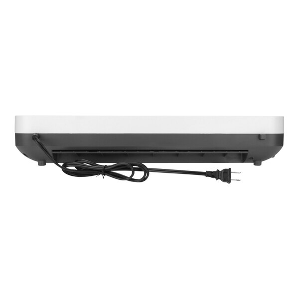 A black and white rectangular HP 1220 laminator with a black cord.