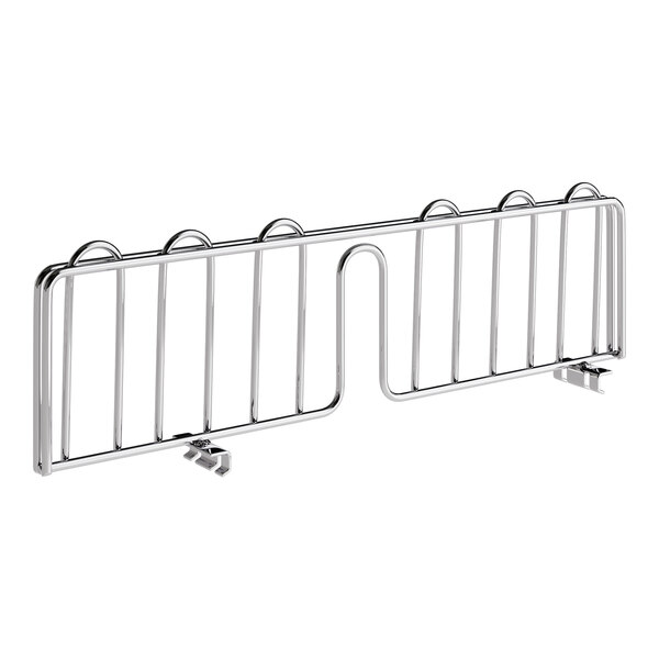 A chrome metal Regency slanted shelf divider with four bars.