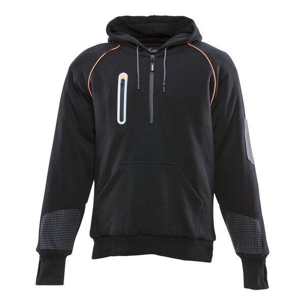 A black RefrigiWear insulated sweatshirt with orange accents.