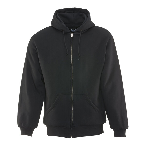 A black RefrigiWear insulated quilted sweatshirt with a zipper.