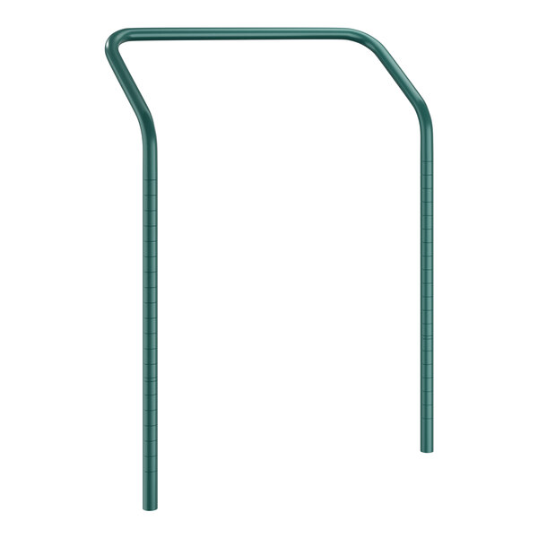 A green metal handle for a Regency shelving unit.