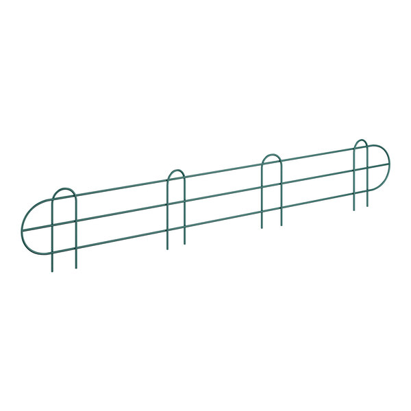 A green wire shelf ledge on a wire shelf.