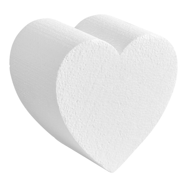 A white heart shaped Baker's Lane foam cake dummy.