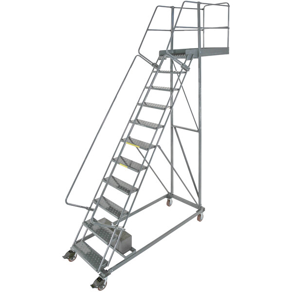 A Ballymore heavy-duty steel ladder on wheels.