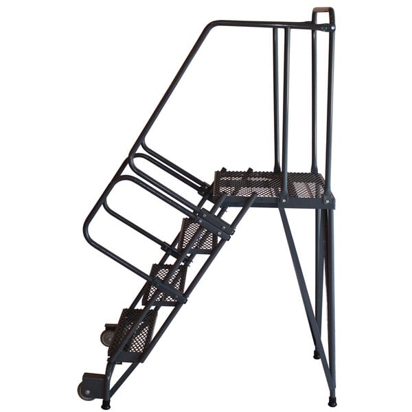 A Ballymore steel rolling ladder with 5 steps and wheels.