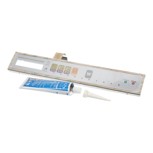 A white plastic touch panel assembly with a tube.