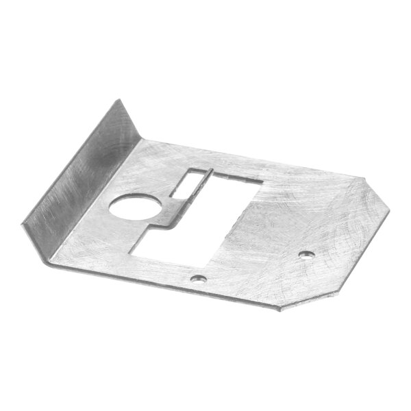 A metal plate with a hole in it for a Frymaster Microswitch Drain Valve Mount.