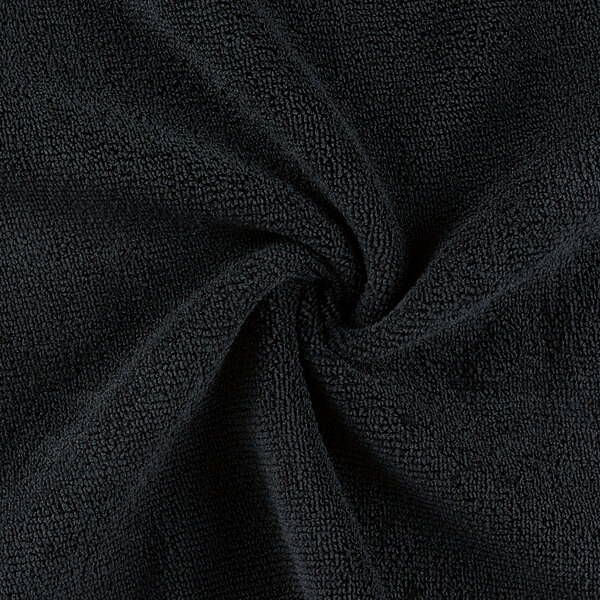 A black Monarch Brands hand towel with a large loop pattern.