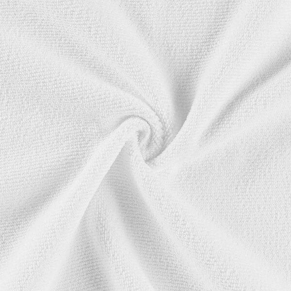 A white Monarch Brands hand towel with a spiral pattern.