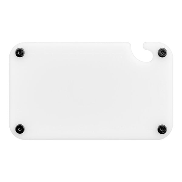 A white rectangular Choice cutting board with corner grips and ruler markings.