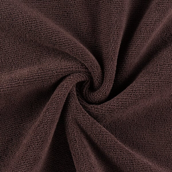 A close up of a brown Monarch Brands microfiber hand towel.