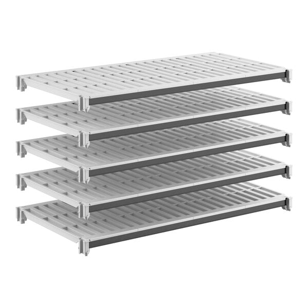 A five-shelf vented shelving kit with a gray finish, designed for storage and organization.