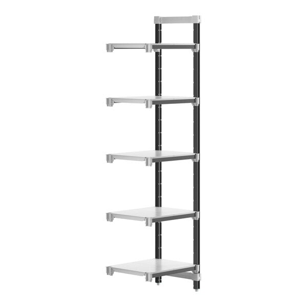 A Cambro Camshelving Elements XTRA 5-Shelf Add-On Unit with black legs.