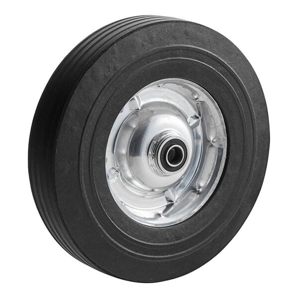 A black Lavex Industrial solid rubber wheel with a silver rim.
