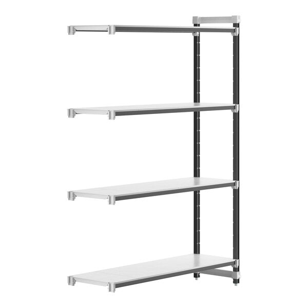 A white metal Camshelving Elements add-on unit with four shelves.