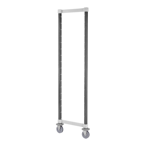 A grey metal Cambro Camshelving Elements XTRA mobile post kit with wheels.