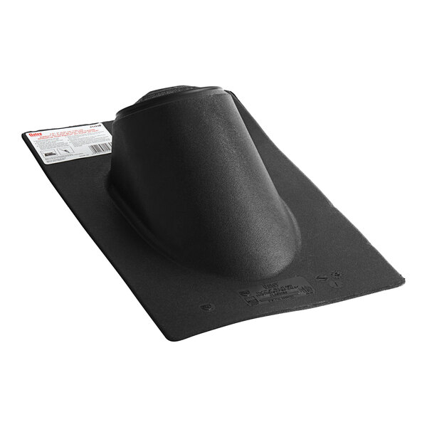 A black Oatey high-rise roof flashing with a white label